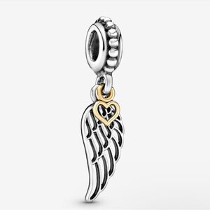 Pandora Silver Wing Charm with Gold Heart